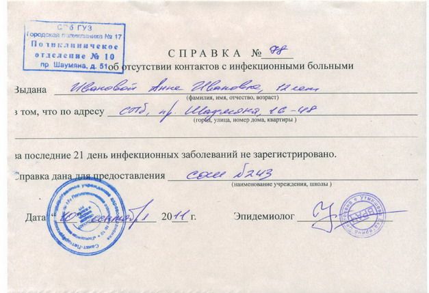 Справка об эпидокружении